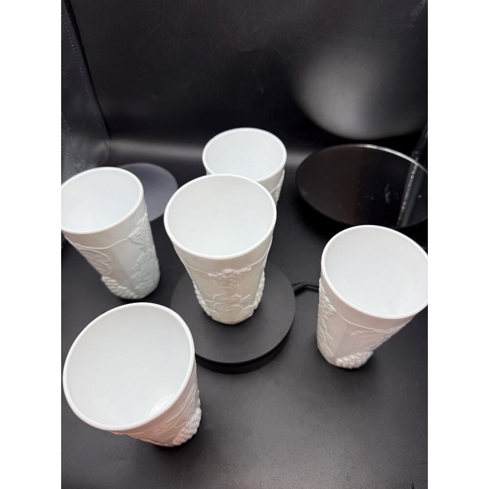 Set of 5 Paneled Grape Milkglass Tumblers